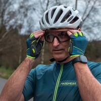 SOLAR MITTS fingerless cycling mittens petroleum/lime